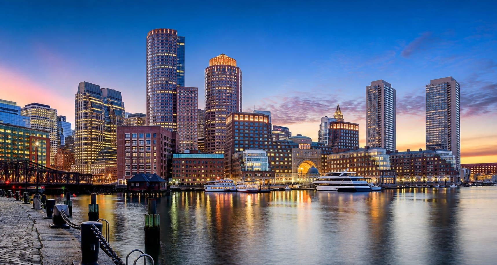 Boston, Massachusetts skyline at dusk