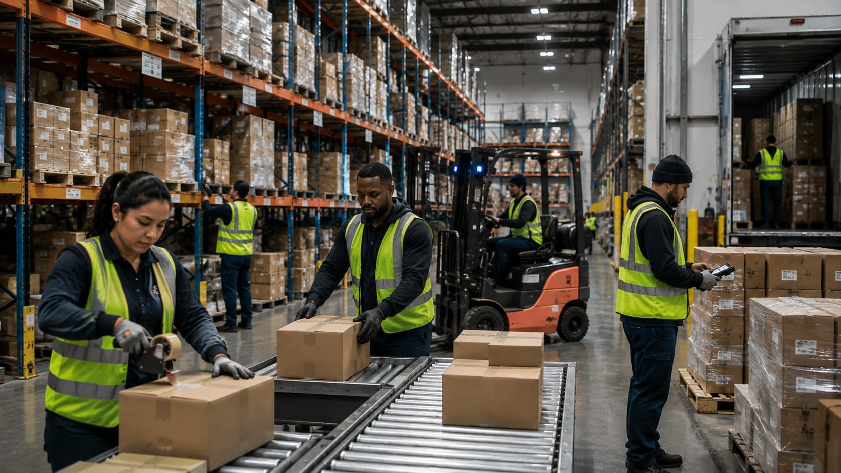 Collective Staffing Group warehouse and logistics team working in a distribution center